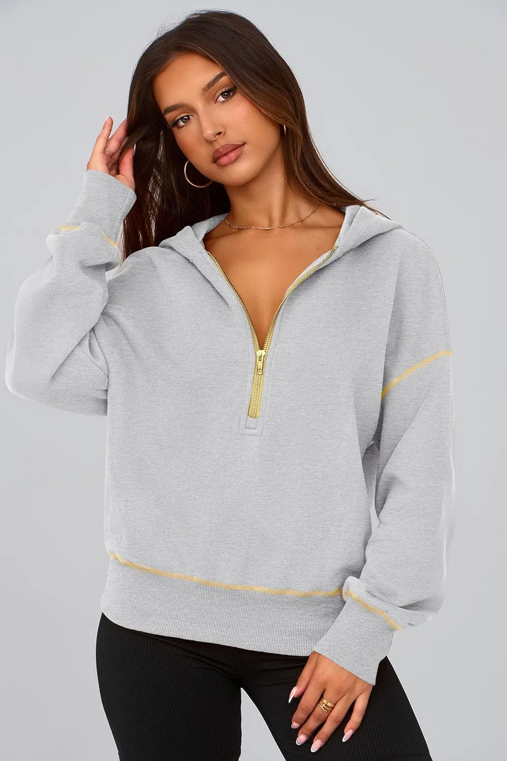 PRETTYGARDEN Women's Hooded Sweatshirts Long Sleeve Half Zip Cropped Hoodie Pullover Winter Fashion Clothes