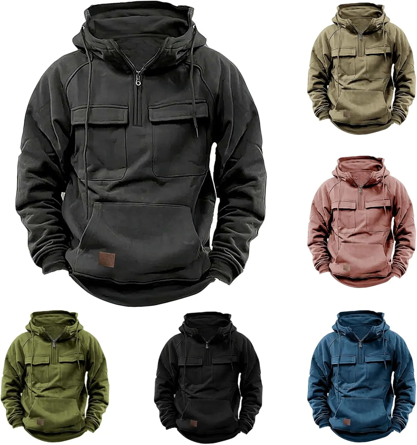 Quarter Zip Pullover Men Casual Tactical Camo Hoodie 1/4 Zip Long Sleeve Hooded Sweatshirts Workout Cargo Hoodies