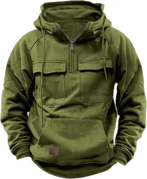 Quarter Zip Pullover Men Casual Tactical Camo Hoodie 1/4 Zip Long Sleeve Hooded Sweatshirts Workout Cargo Hoodies