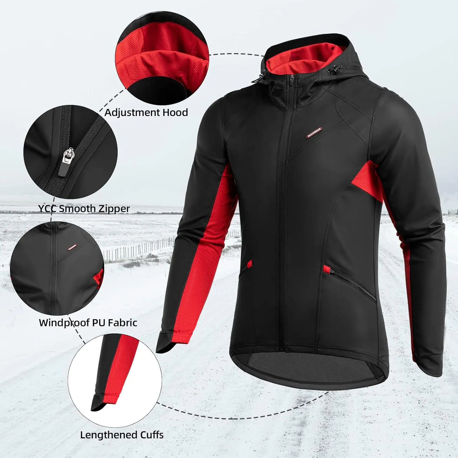 ROCKBROS Winter Cycling Jacket for Men Windproof Thermal Breathable Running Windbreaker Cycling Clothing Black