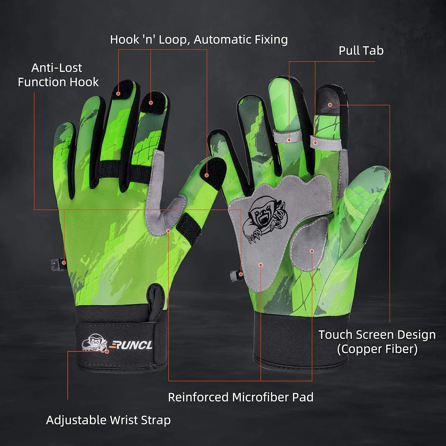 RUNCL Fishing Gloves Winter Warm RAGUEL, Touchscreen Outdoor Fishing Gloves, Neoprene 3 Cut Fingers Cycling Gloves, Convertible Windproof for Men Women Ice Fishing Photography Kayaking