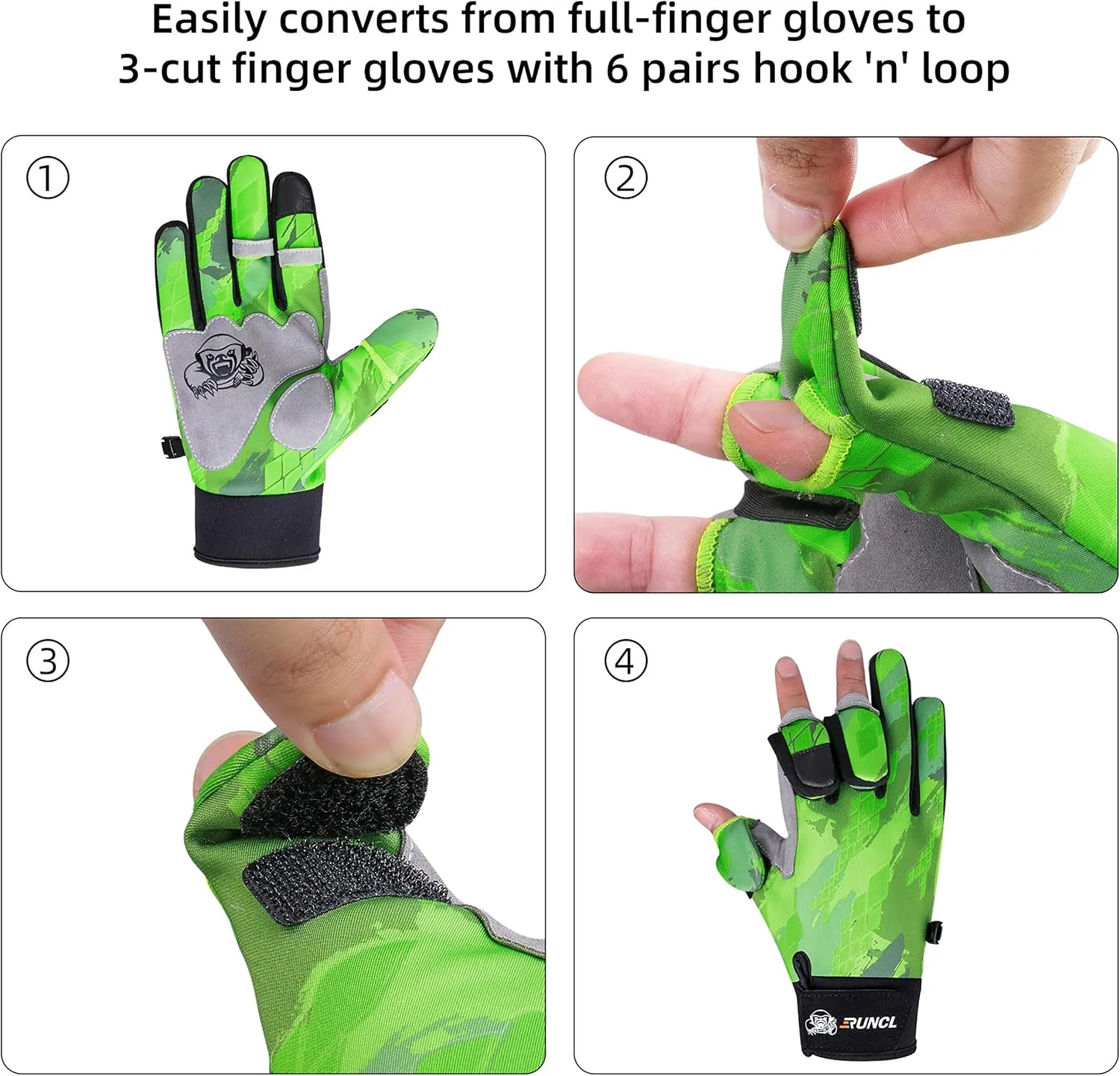 RUNCL Fishing Gloves Winter Warm RAGUEL, Touchscreen Outdoor Fishing Gloves, Neoprene 3 Cut Fingers Cycling Gloves, Convertible Windproof for Men Women Ice Fishing Photography Kayaking