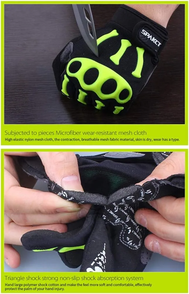 Runspeed Cycling Gloves Skull Bone Skeleton Motorcycle Mountain Bike Road Racing Bicycle Shockproof Gel Pad Riding Touch Recognition Full Finger Men Women Work Glove