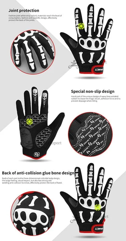 Runspeed Cycling Gloves Skull Bone Skeleton Motorcycle Mountain Bike Road Racing Bicycle Shockproof Gel Pad Riding Touch Recognition Full Finger Men Women Work Glove