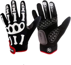 Runspeed Cycling Gloves Skull Bone Skeleton Motorcycle Mountain Bike Road Racing Bicycle Shockproof Gel Pad Riding Touch Recognition Full Finger Men Women Work Glove