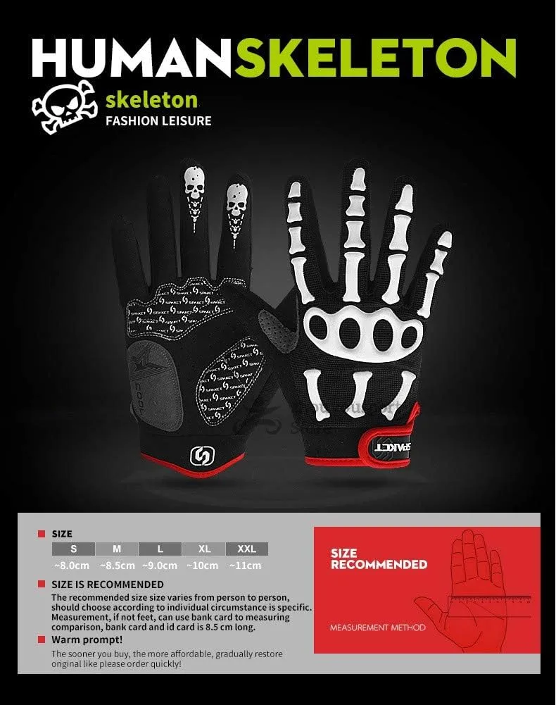 Runspeed Cycling Gloves Skull Bone Skeleton Motorcycle Mountain Bike Road Racing Bicycle Shockproof Gel Pad Riding Touch Recognition Full Finger Men Women Work Glove