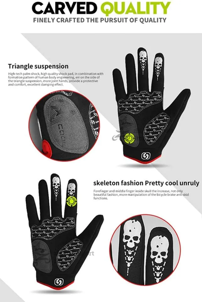 Runspeed Cycling Gloves Skull Bone Skeleton Motorcycle Mountain Bike Road Racing Bicycle Shockproof Gel Pad Riding Touch Recognition Full Finger Men Women Work Glove