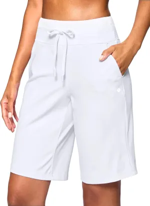 SANTINY Women's Bermuda Long Shorts with Pockets High Waisted Athletic Knee Length Shorts for Walking Casual Workout