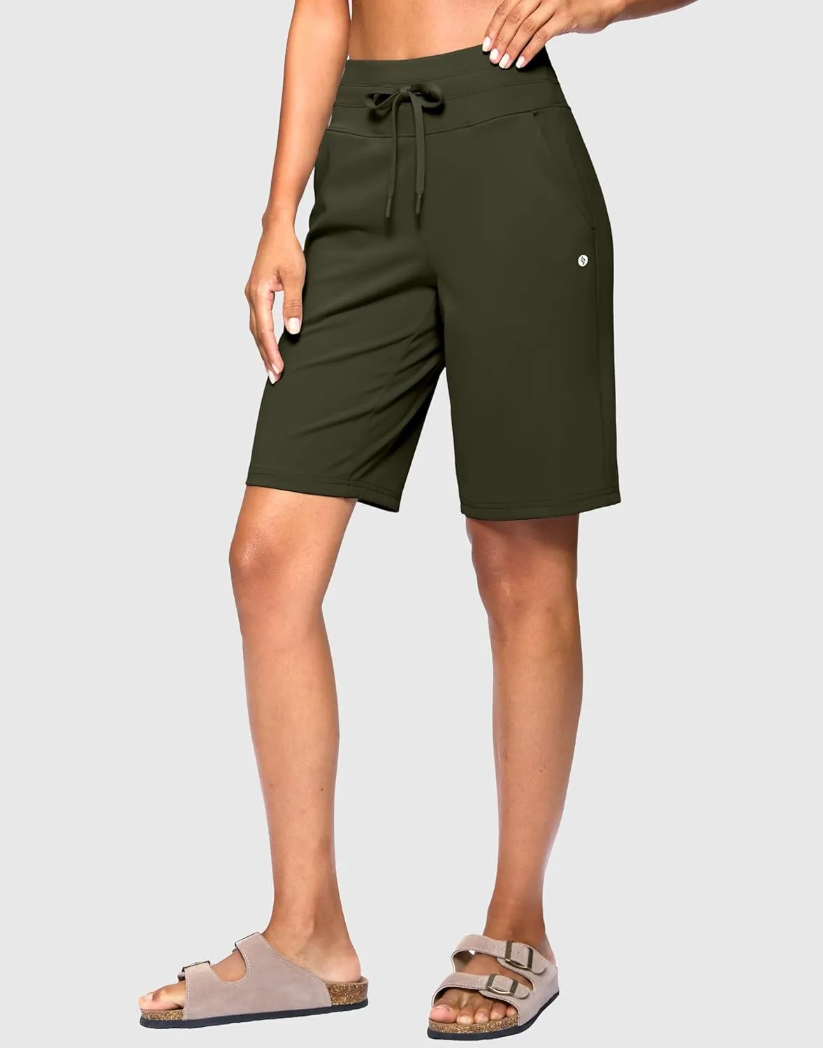 SANTINY Women's Bermuda Long Shorts with Pockets High Waisted Athletic Knee Length Shorts for Walking Casual Workout