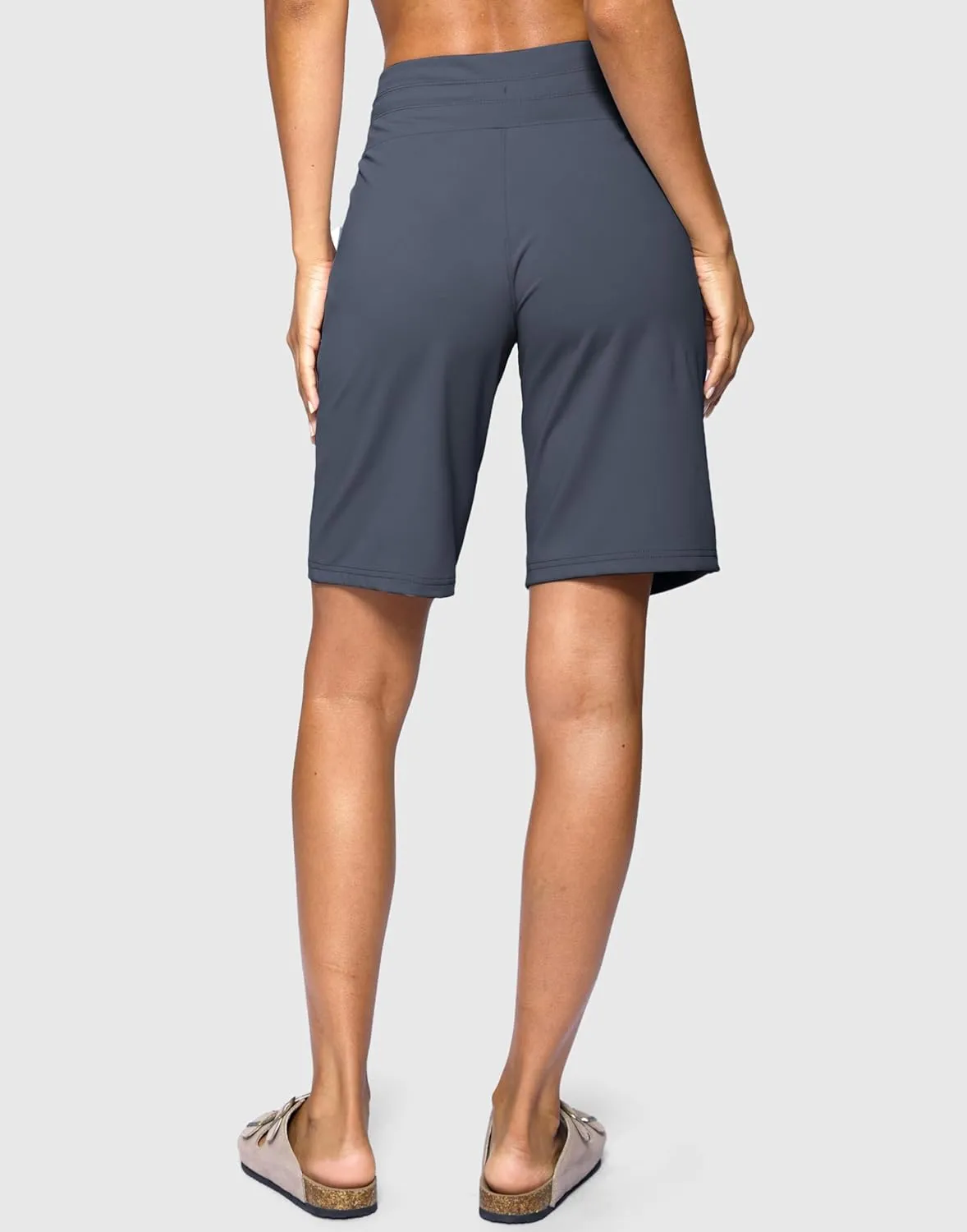 SANTINY Women's Bermuda Long Shorts with Pockets High Waisted Athletic Knee Length Shorts for Walking Casual Workout