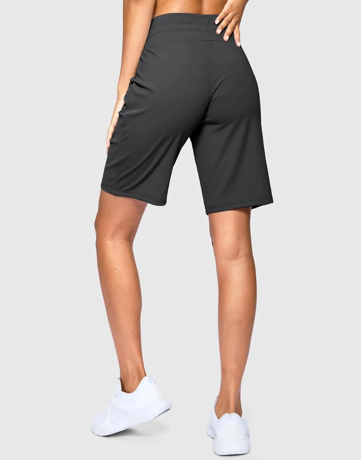 SANTINY Women's Bermuda Long Shorts with Pockets High Waisted Athletic Knee Length Shorts for Walking Casual Workout