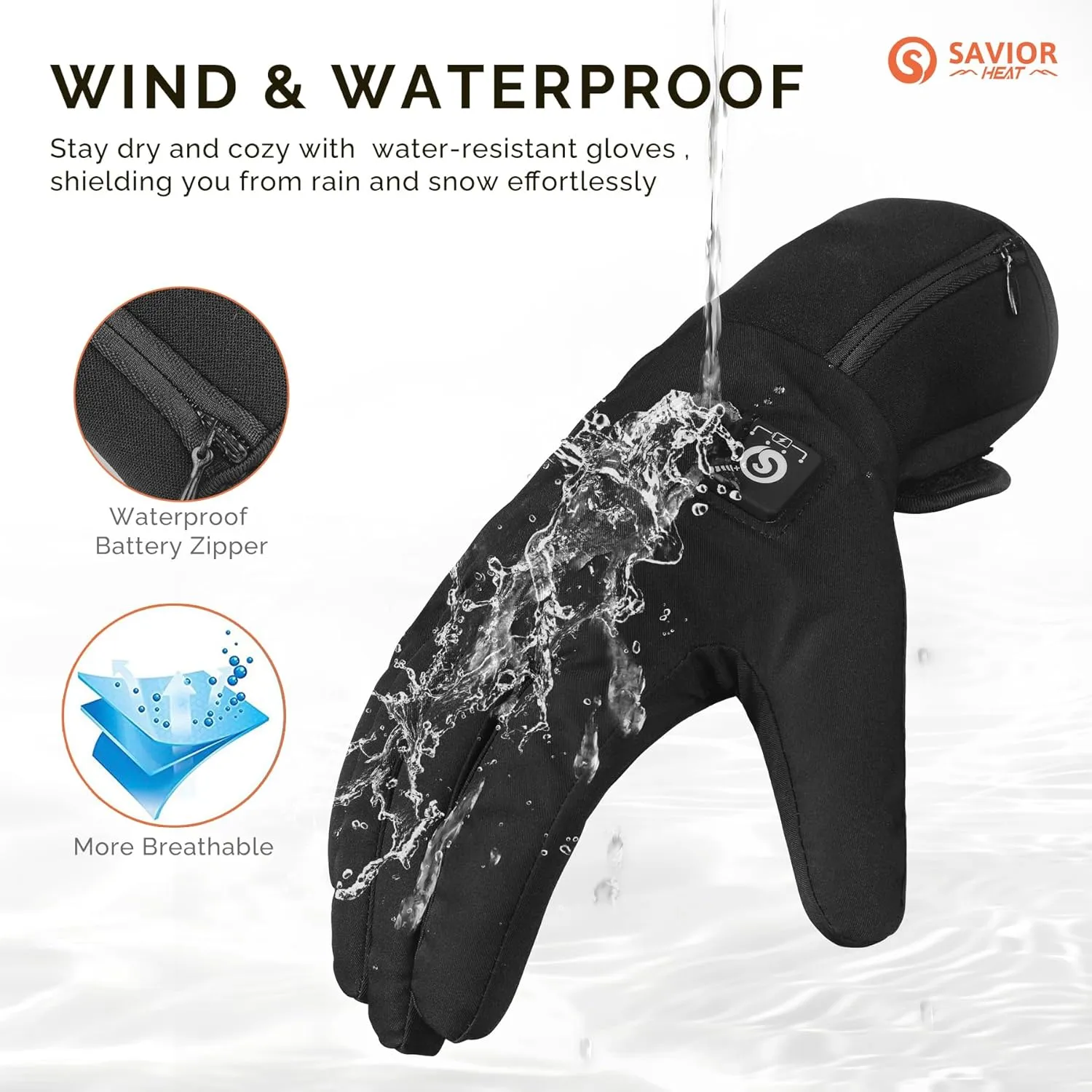 SAVIOR HEAT Heated Cycling Biking Gloves, Thin Electric Heated Gloves Men Women 7.4V Rechargeable Battery Cold Weather Motorcycling Working Hiking Camping Running Riding