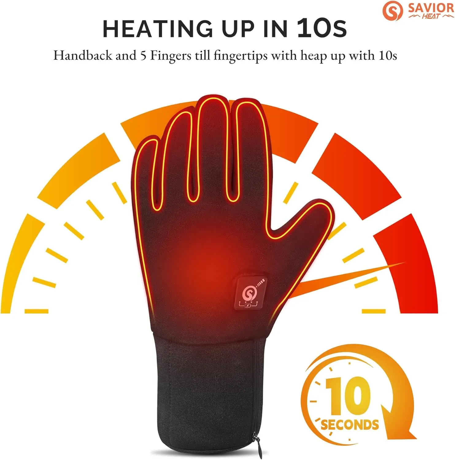 SAVIOR HEAT Heated Cycling Biking Gloves, Thin Electric Heated Gloves Men Women 7.4V Rechargeable Battery Cold Weather Motorcycling Working Hiking Camping Running Riding