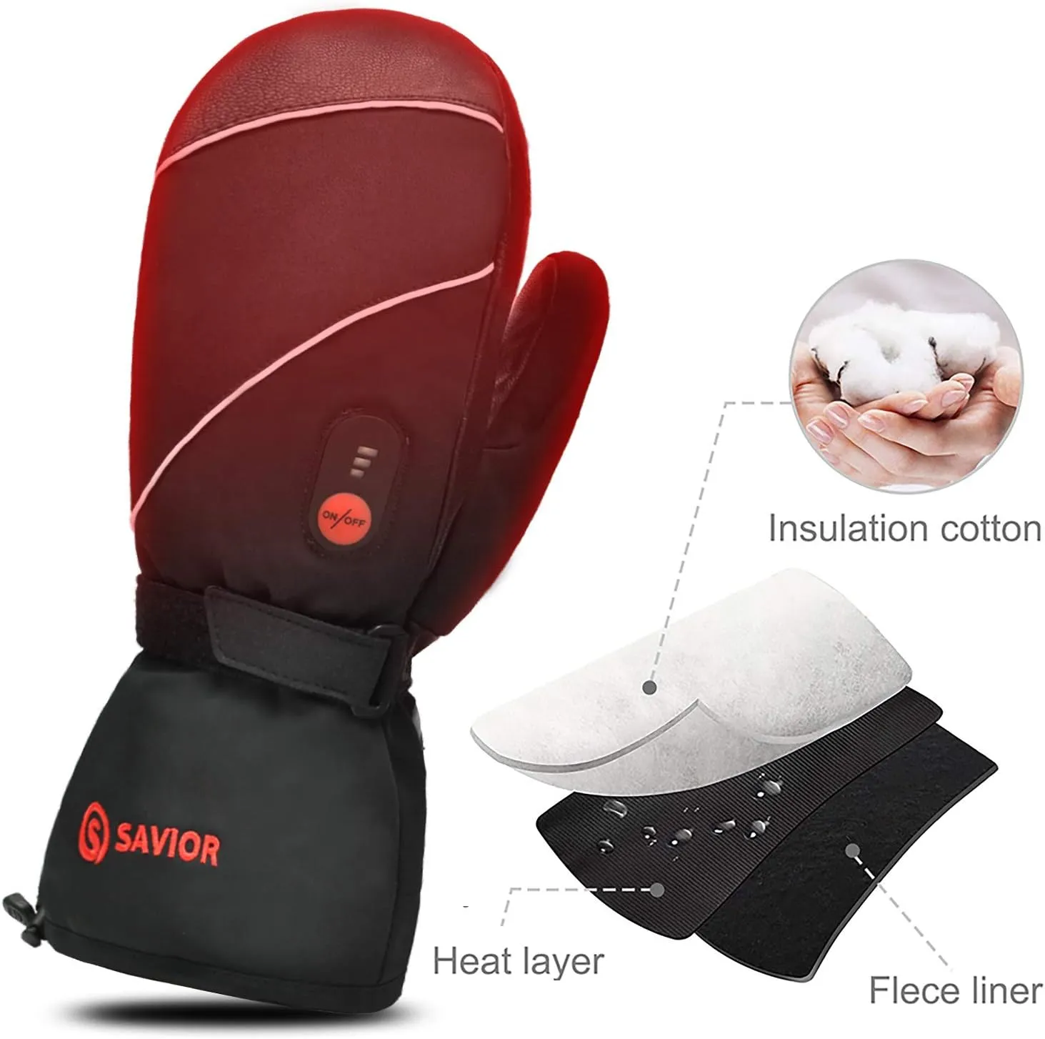 SAVIOR HEAT Heated Ski Mittens Gloves Electric Rechargeable Battery Mitts for Men Women Kids Winter Snowboard Motorcycle Skating Camping Hunting