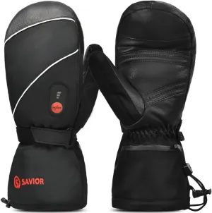 SAVIOR HEAT Heated Ski Mittens Gloves Electric Rechargeable Battery Mitts for Men Women Kids Winter Snowboard Motorcycle Skating Camping Hunting