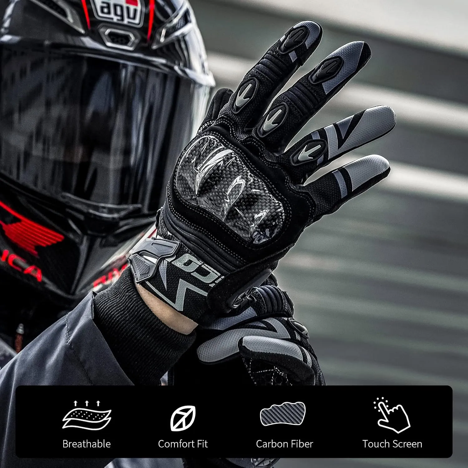 Scoyco Full Finger Touchscreen Motorcycle Riding Gloves Carbon Knuckle Armor Motorbike Gloves for Men Women Cycling Motocross Racing Dirt Bike BMX ATV MTB Driving