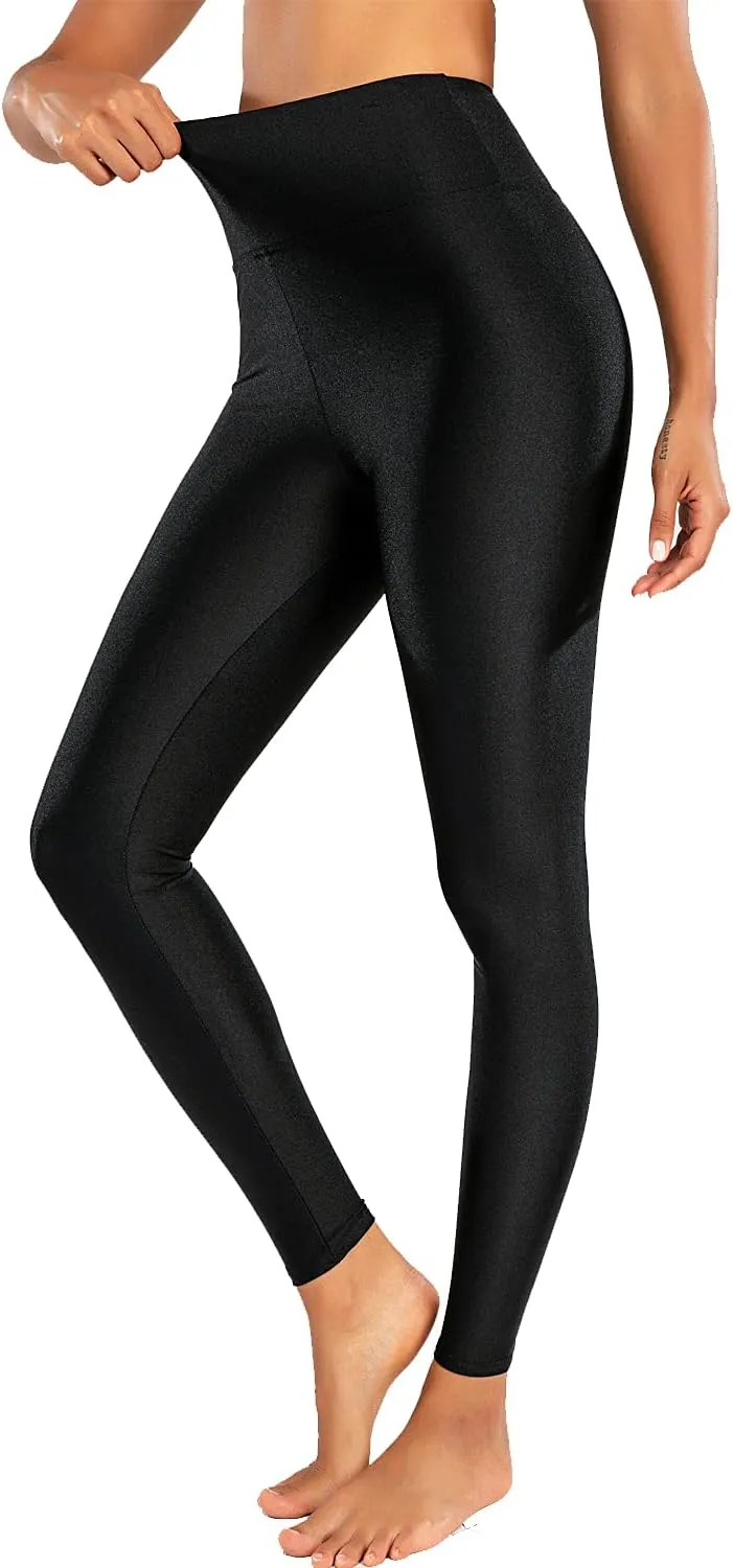 Sghenr Women's High Waisted Yoga Pants Tummy Control Shiny Sports Tights Workout Leggings