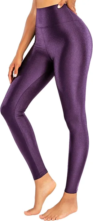 Sghenr Women's High Waisted Yoga Pants Tummy Control Shiny Sports Tights Workout Leggings