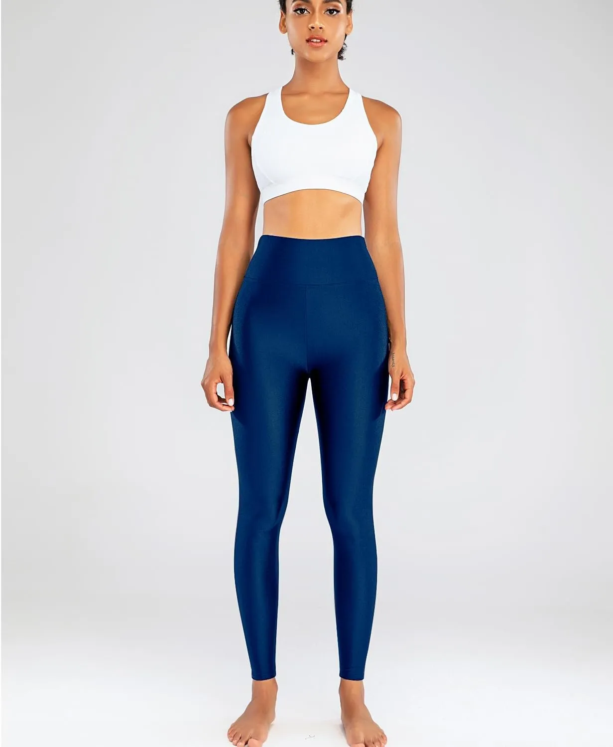 Sghenr Women's High Waisted Yoga Pants Tummy Control Shiny Sports Tights Workout Leggings