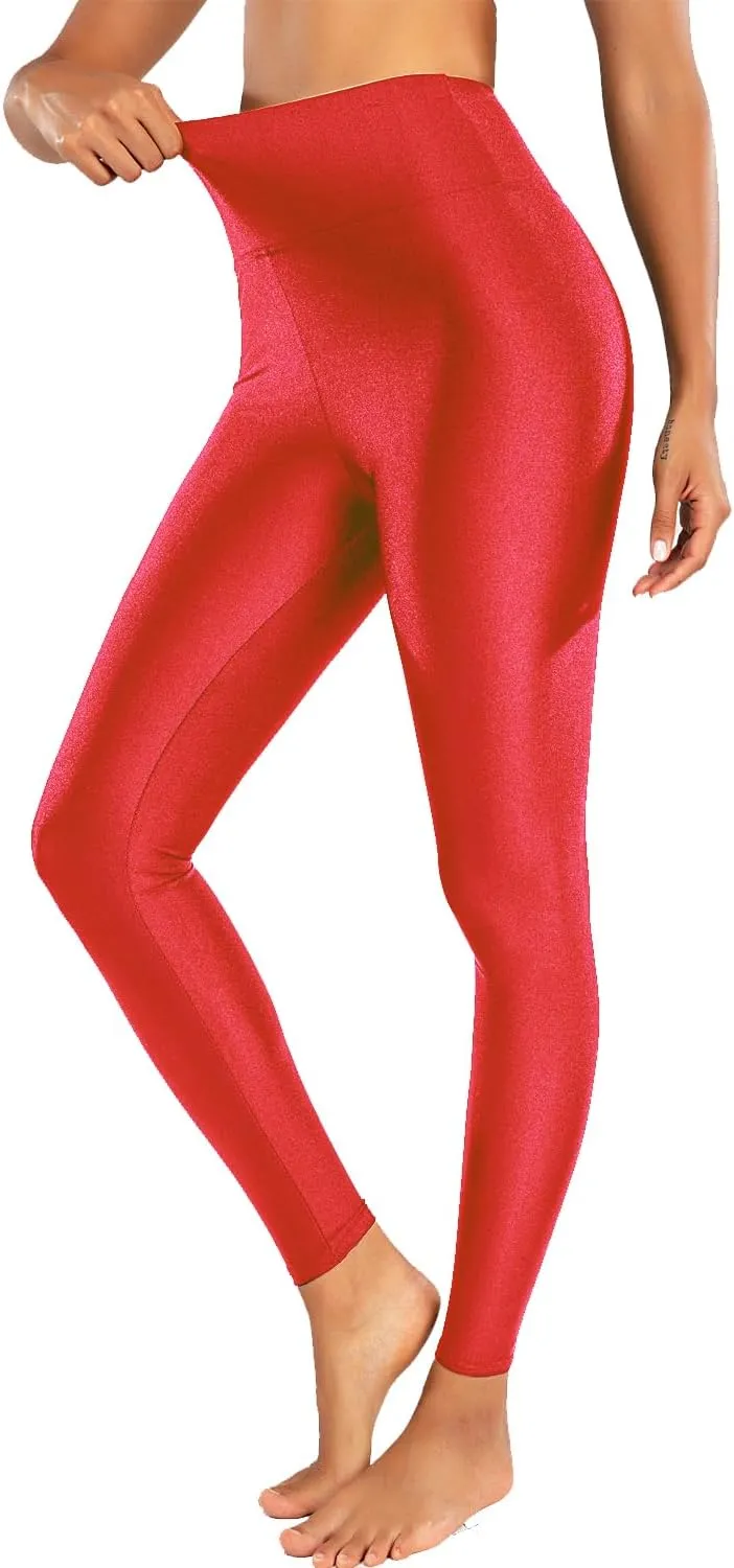 Sghenr Women's High Waisted Yoga Pants Tummy Control Shiny Sports Tights Workout Leggings