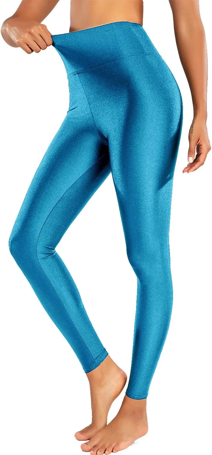 Sghenr Women's High Waisted Yoga Pants Tummy Control Shiny Sports Tights Workout Leggings