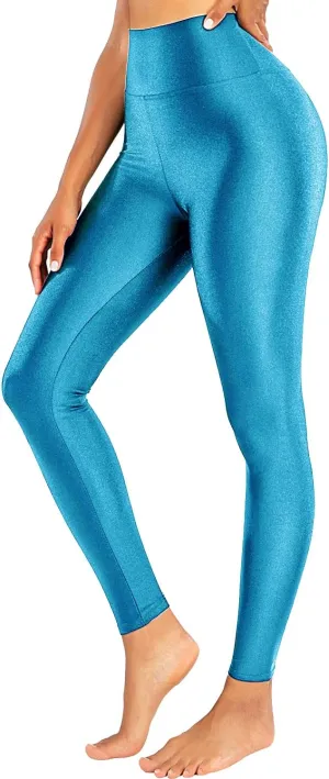 Sghenr Women's High Waisted Yoga Pants Tummy Control Shiny Sports Tights Workout Leggings