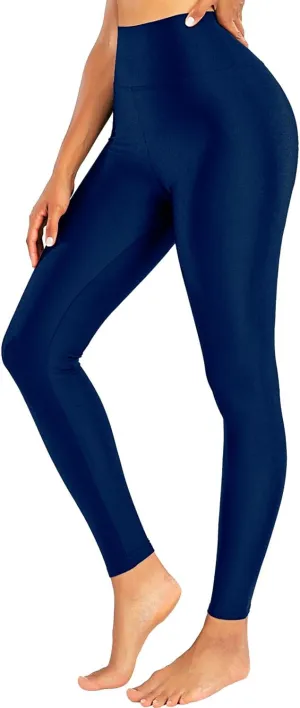 Sghenr Women's High Waisted Yoga Pants Tummy Control Shiny Sports Tights Workout Leggings