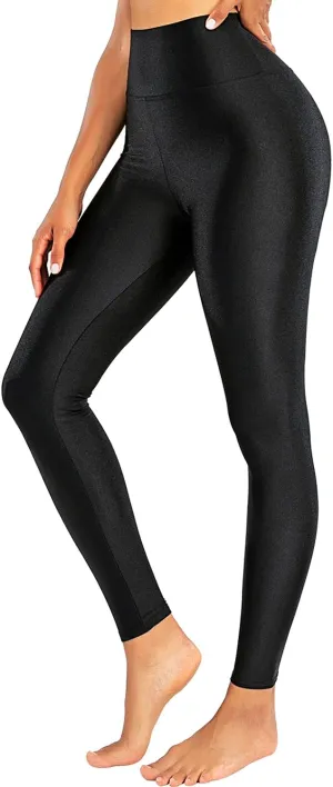 Sghenr Women's High Waisted Yoga Pants Tummy Control Shiny Sports Tights Workout Leggings