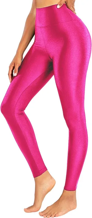 Sghenr Women's High Waisted Yoga Pants Tummy Control Shiny Sports Tights Workout Leggings