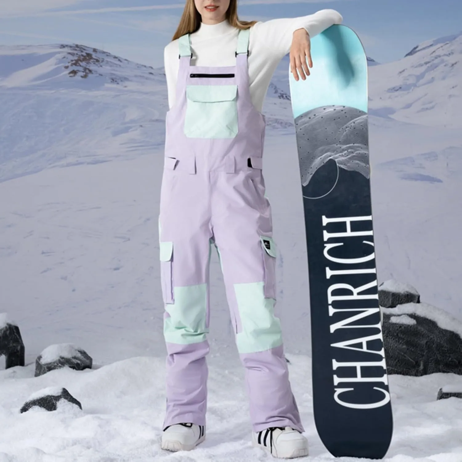 Ski Bibs Women Snow Bibs Adjustable Overalls Pants Wear-Resistant Bib Hiking Climbing Insulated Ski Pants