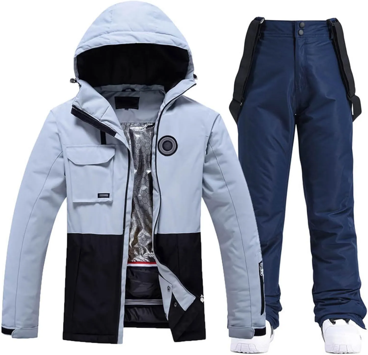 Ski Outfits for Men Snowboard Set Waterproof Ski Jacket and Pants Set Winter Heated Coat Hooded Outdoor Snow Pants