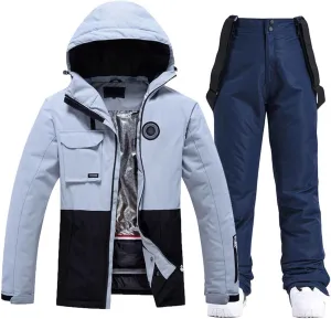 Ski Outfits for Men Snowboard Set Waterproof Ski Jacket and Pants Set Winter Heated Coat Hooded Outdoor Snow Pants