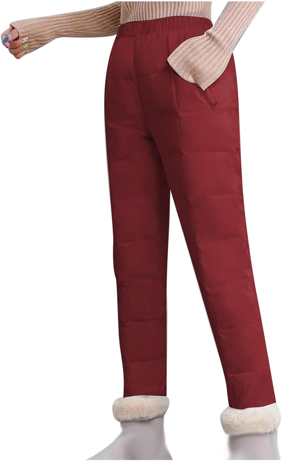 Snow Pants Womens Winter Ski Pants Thick Fleece Lined Joggers Quilted Down Puffer Trousers with Pockets
