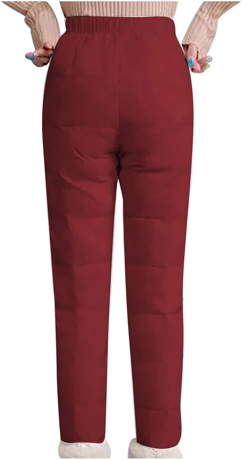 Snow Pants Womens Winter Ski Pants Thick Fleece Lined Joggers Quilted Down Puffer Trousers with Pockets