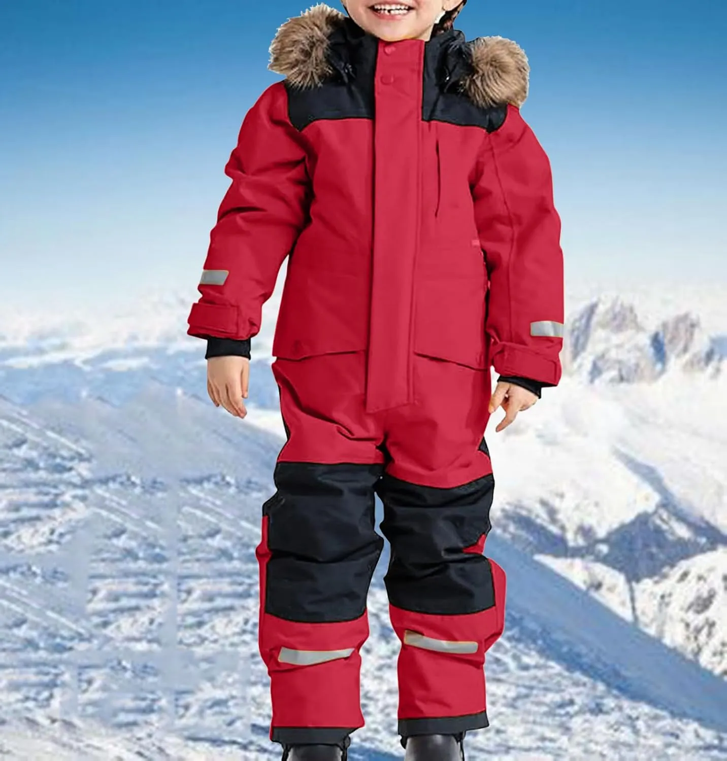 Snow Suits for Kids Boys and Girls 2024 Overall Ski Jumpsuits Solid Fur Oversized Hooded Winter Ski Jacket 1-10 Years