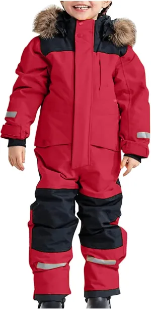 Snow Suits for Kids Boys and Girls 2024 Overall Ski Jumpsuits Solid Fur Oversized Hooded Winter Ski Jacket 1-10 Years