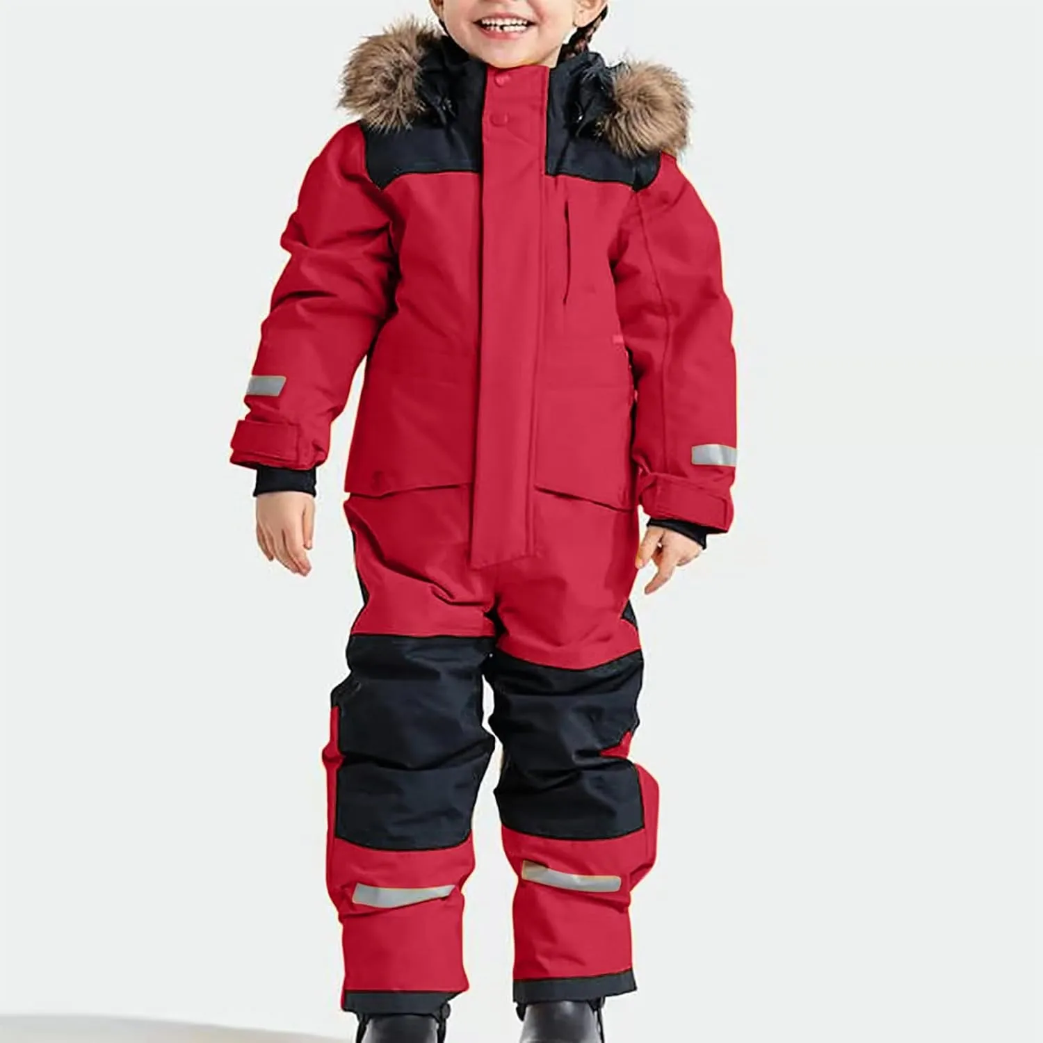 Snow Suits for Kids Boys and Girls 2024 Overall Ski Jumpsuits Solid Fur Oversized Hooded Winter Ski Jacket 1-10 Years