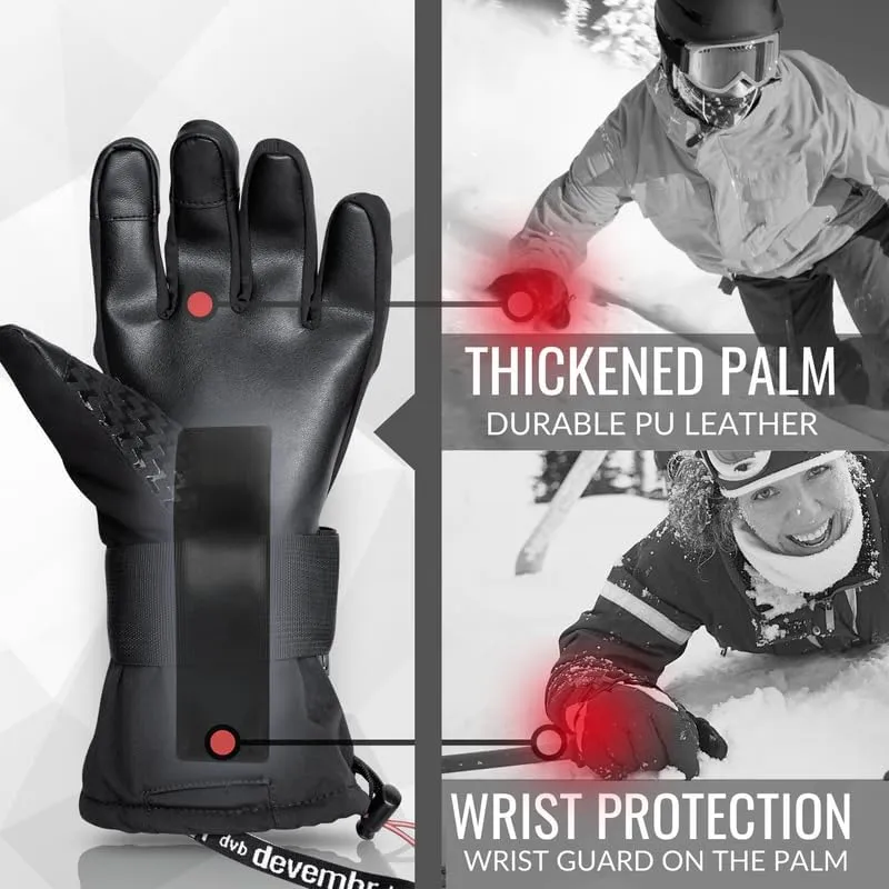Snowboarding Gloves with Wrist Guards, Ski Gloves Touchscreen