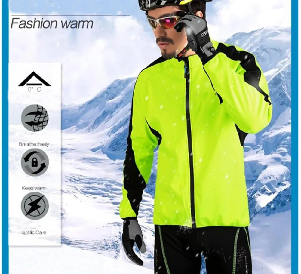 sponeed Men's Windproof Jackets Cycling Fleece Coat Shirts Winter Thermal Snowing Running Tops Bike Overcoats