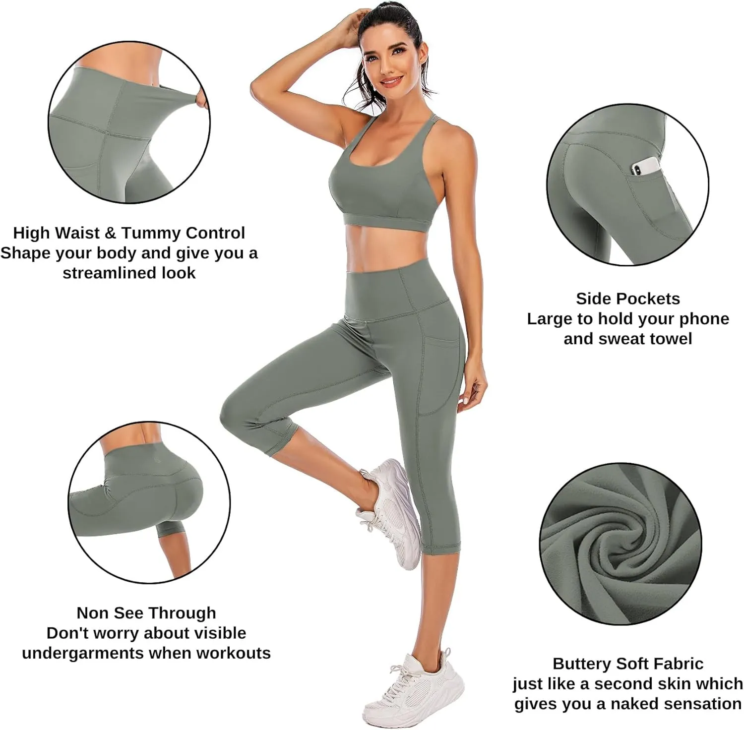 Steppe Naked Feeling High Waisted Yoga Pants Women's Workout Capris Leggings with Pockets
