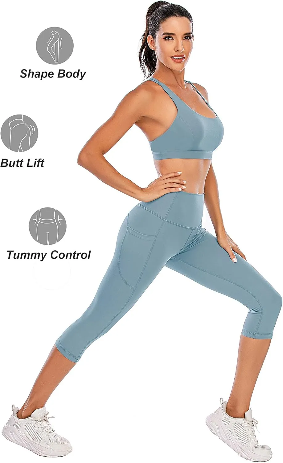 Steppe Naked Feeling High Waisted Yoga Pants Women's Workout Capris Leggings with Pockets