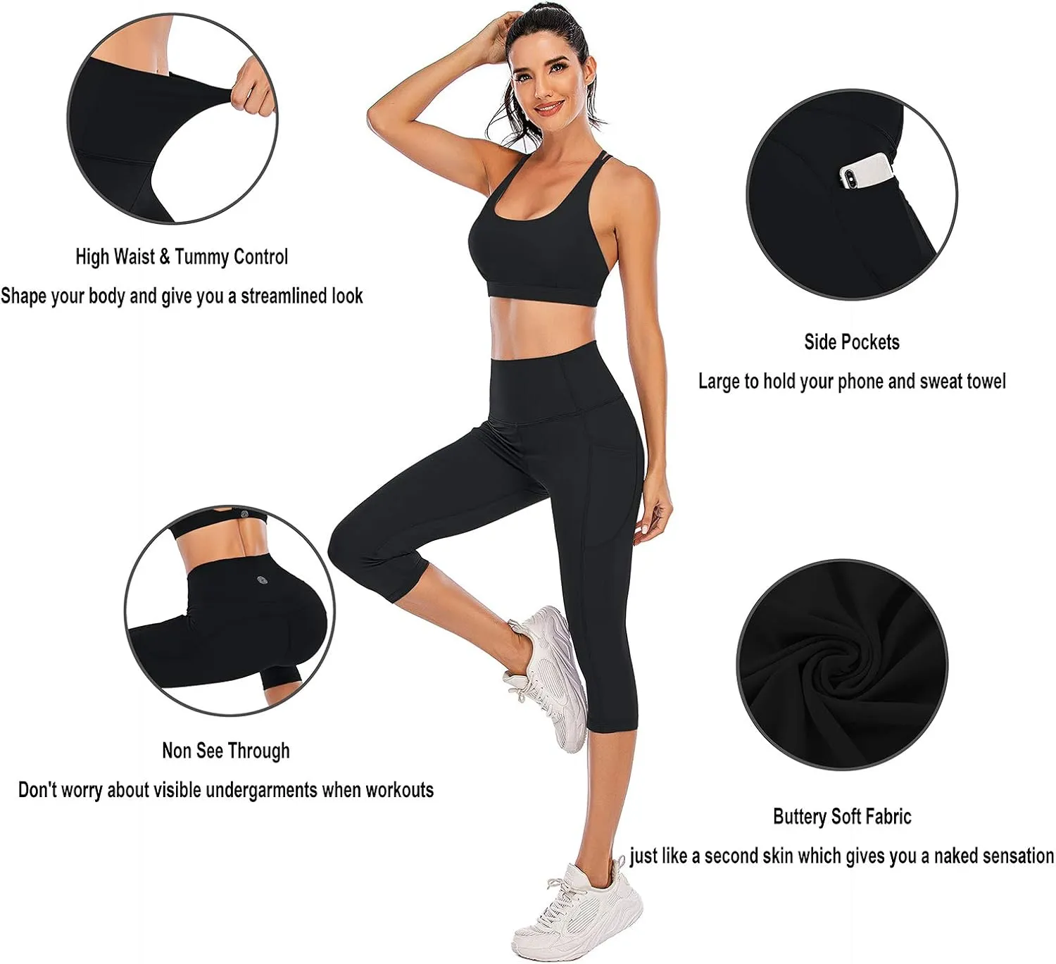 Steppe Naked Feeling High Waisted Yoga Pants Women's Workout Capris Leggings with Pockets