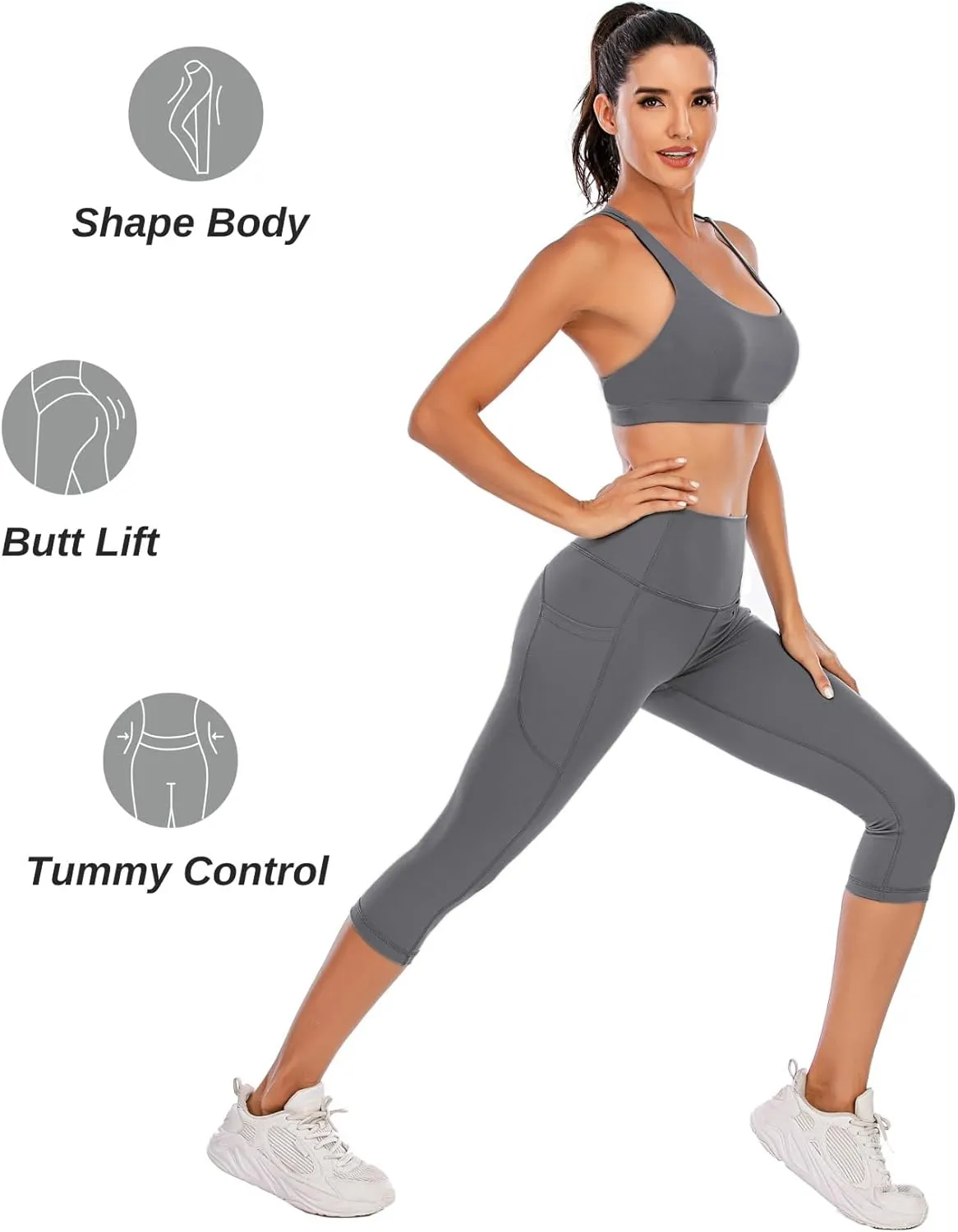 Steppe Naked Feeling High Waisted Yoga Pants Women's Workout Capris Leggings with Pockets