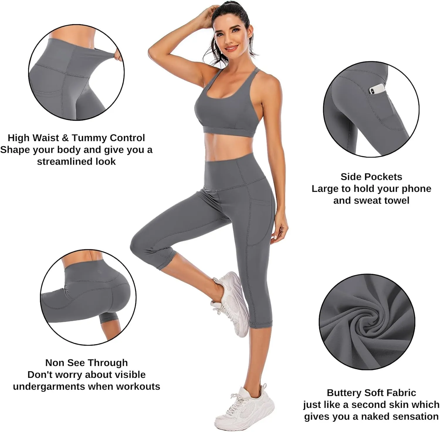 Steppe Naked Feeling High Waisted Yoga Pants Women's Workout Capris Leggings with Pockets