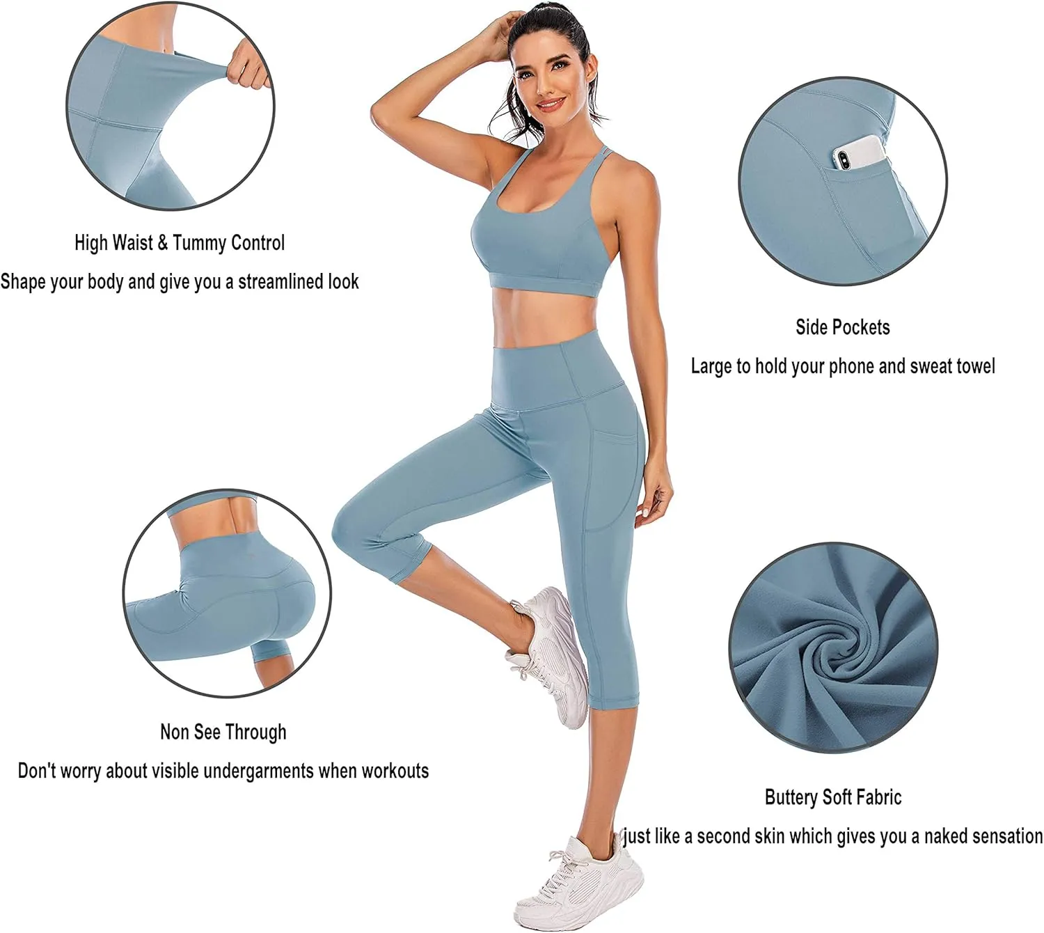 Steppe Naked Feeling High Waisted Yoga Pants Women's Workout Capris Leggings with Pockets