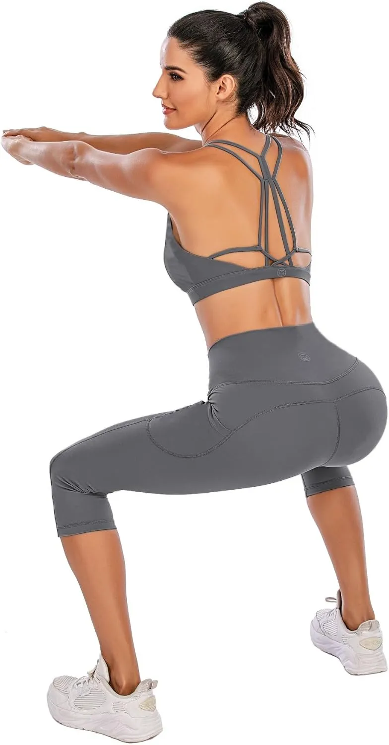 Steppe Naked Feeling High Waisted Yoga Pants Women's Workout Capris Leggings with Pockets