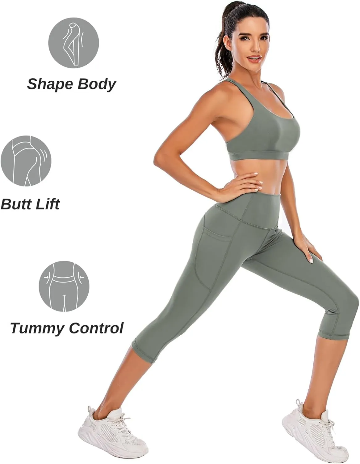 Steppe Naked Feeling High Waisted Yoga Pants Women's Workout Capris Leggings with Pockets