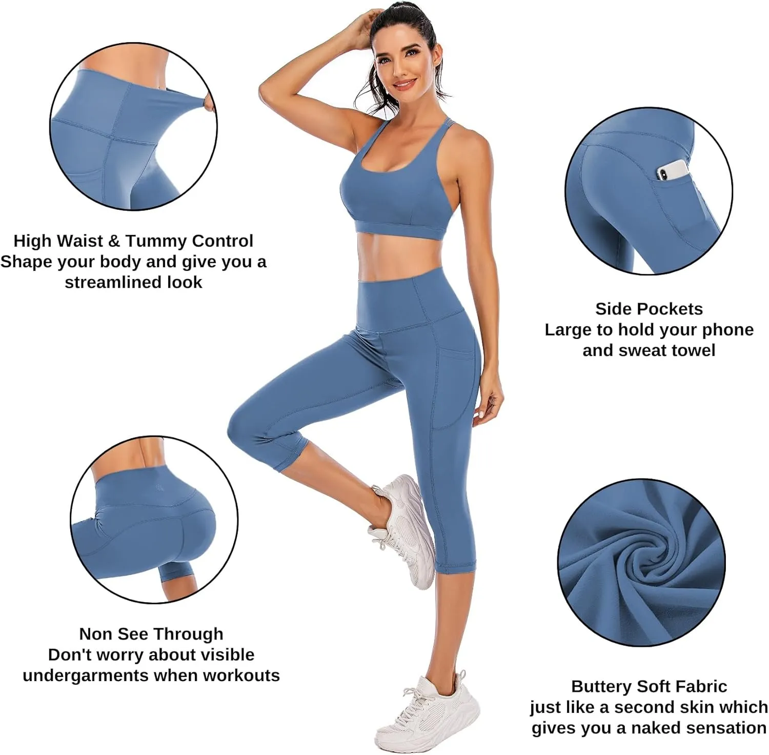 Steppe Naked Feeling High Waisted Yoga Pants Women's Workout Capris Leggings with Pockets