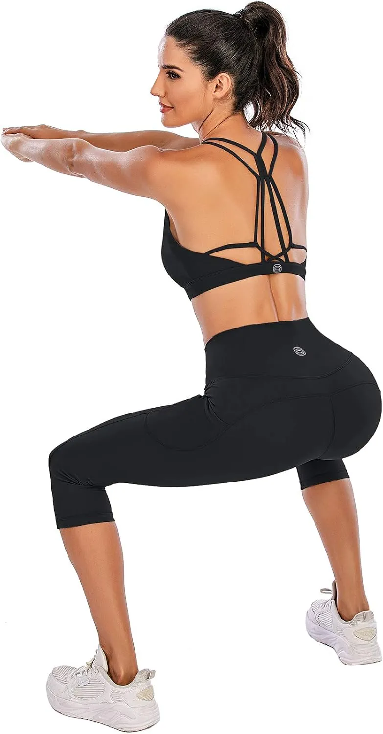 Steppe Naked Feeling High Waisted Yoga Pants Women's Workout Capris Leggings with Pockets