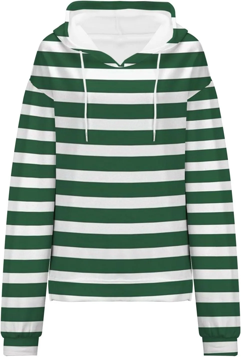 Striped Drawstring Hoodies for Women Oversized Pullover Blouse Casual Long Sleeve Workout Preepy Hooded Sweatshirts